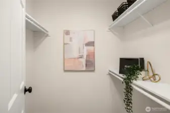 One of two closets in the primary suite