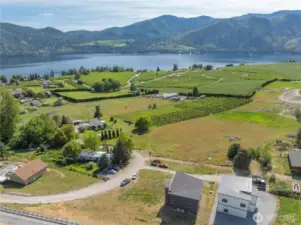 Aerial view of property overlooking Lake Chelan.