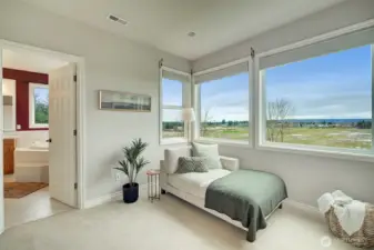 Sitting area in primary suite with west facing views