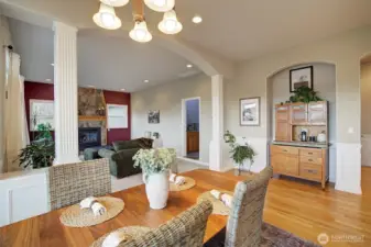 Eating space off the kitchen can accommodate a large dining table with seating for the whole family