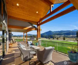 Knotty Pine Covered Spacious Deck, Multiple seating areas, access to Primary