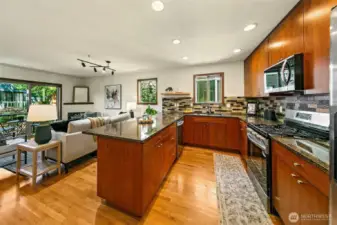 Kitchen is adjacent to living room for easy entertaining