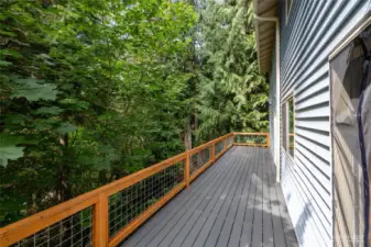 house length new deck and railing with "tree house" privacy