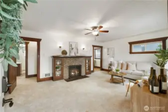 Welcoming living room with cozy fireplace