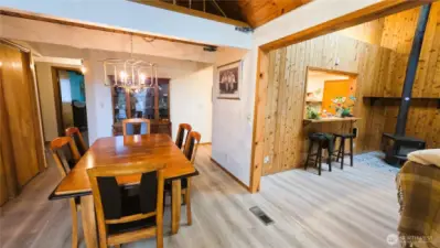 Dining area with chandelier