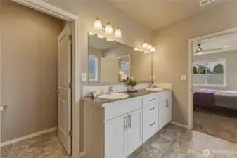 Primary Bathroom with Raised Vanity and Dual Sinks
