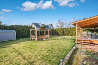 Back yard - Pergola with Firepit and Tuff Shed