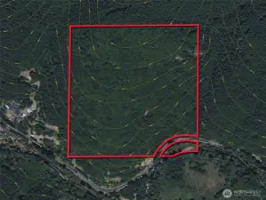 Approximate boundaries in red with topography.