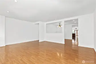 Open Living room off of the dining room.