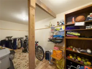 Large storage area for toys and equipment.