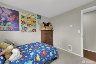 Bedroom with double closet for plenty of storage.