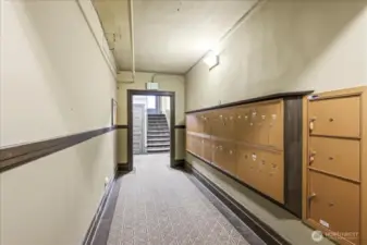Mailbox nearby, on same floor, just down the hallway
