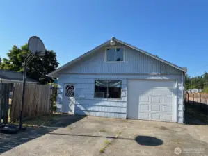 Front of 1120 sq. ft. Shop from driveway behind the house.
