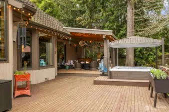 Expansive decking with multiple outdoor venues.