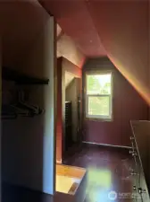 Two closet areas with room for dresser.
