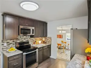 Open kitchen layout leading into a welcoming dining area—great for entertaining and everyday meals.