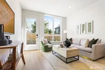 Photos of model home 9752 with similar finishes & floor plan. Floor-to-ceiling windows + private entry = the perfect indoor/outdoor feel and privacy blend.