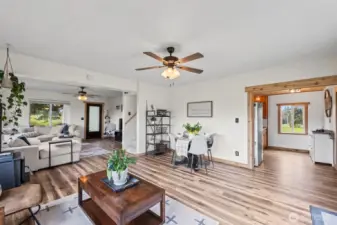 Dining, family room & living room area