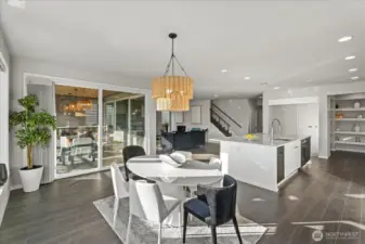 Dining room looking towards the gorgeous outdoor patio with fireplace
