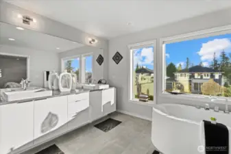 Beautiful double sink and freestanding tub