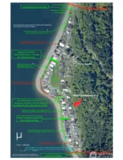 This is the McKee's Beach Community Map showing the beach access points and the boat launches. The beach itself is accessable to all residents. There are some bulkheads that do not allow residents to walk on or behind them.