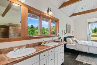 Rosso Alicante Marble Primary Bath.
