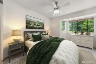 This virtually staged bedroom is currently being used as an office~