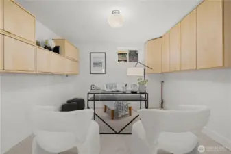 Large office with French doors and tons of storage