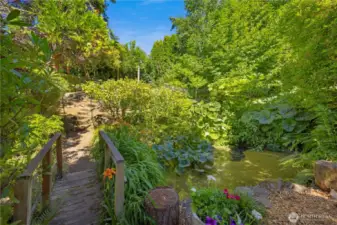Bridge from the path, over the ponds to another level of yard