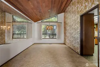 Dining room as viewed from the living room and enters into the kitchen