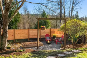 Spring and summer flowers and vegetable garden will thrive in this serene garden sanctuary.
