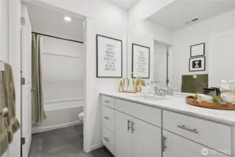 Secondary bathroom upstairs.   Pictures are for representational purposes only, colors and features may vary.