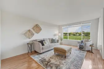 The living room is very spacious with south light streaming in!