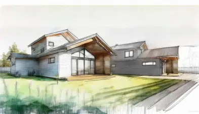 This is an artists rendering showing the back elevation of the home.