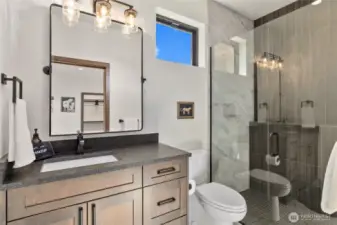 Primary bath in model home. Finishes, fixtures, etc. may vary.
