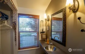 Dressing area off bedroom with sink and closet