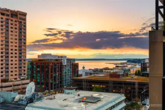 Northwest view of the Olympic Mountains, Elliott Bay and Puget Sound. Watch the dynamic view change with the seasons.