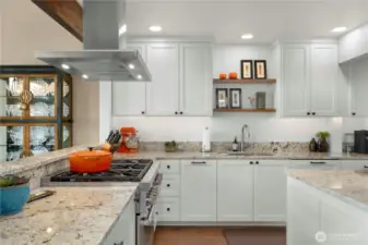Luxury range and vent hood.