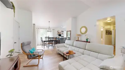 The skylight and lofted ceilings make this a bright and inviting space