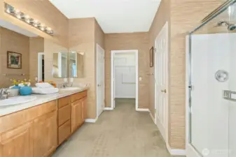 You can enjoy the spacious primary bath with dual sinks.