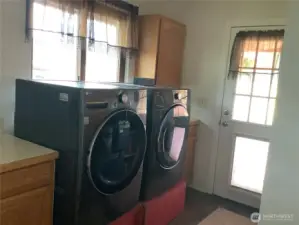 Laundry room, washer & dryer convey, covered patio entrance