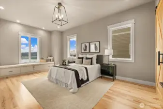 Main floor primary suite w/ 5 piece bath, walk-in closet & VIEWS w/ exterior access.