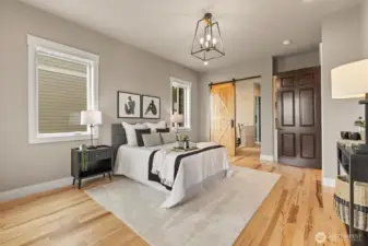 Main floor primary suite w/ 5 piece bath, walk-in closet & VIEWS w/ exterior access.