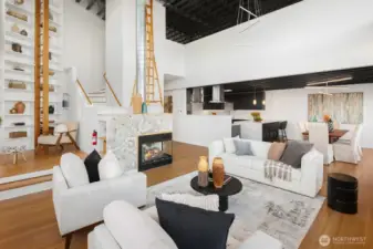 Great room concept has mezzanine loft