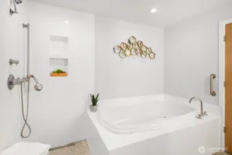 Large soaking tub and shower