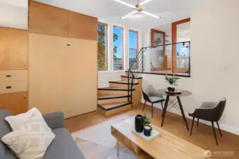 Custom built in shelves and murphy bed