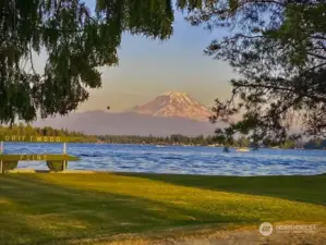 Mount Rainier view from Driftwood Point Park.