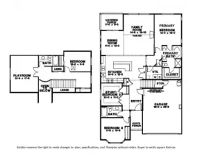 Builder reserves the right to make changes to plan, specifications, and floorplan without notice. Buyer to verify square footage.