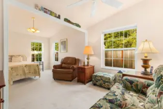 Huge guest bedroom that feels like a second primary bedroom.