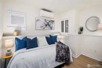 Your lower level bedroom can be used for guests, as a home office, or even media room. New flooring in this room makes maintenance easy, and you will stay comfortable year-round with its own mini-split heat/AC.
